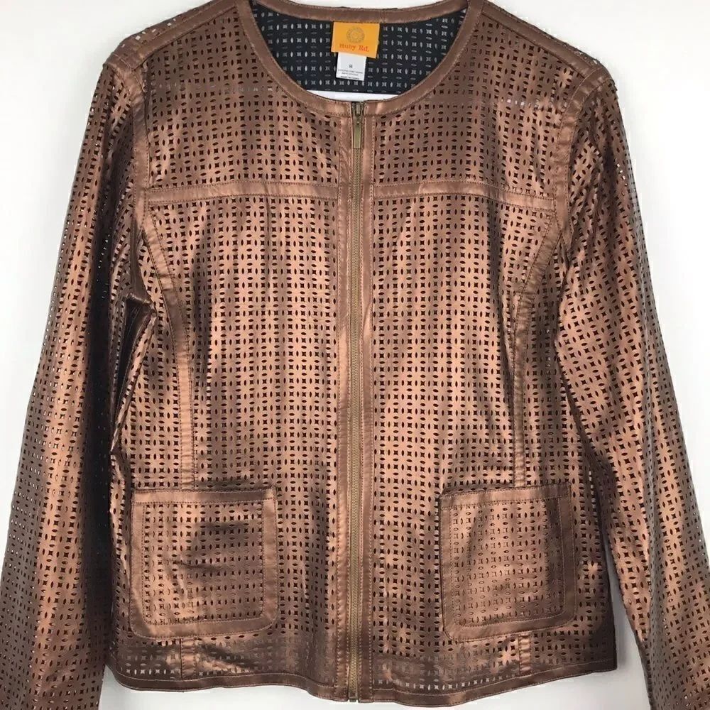 Ruby Rd. Metallic Bronze Laser Cut Lightweight Jacket - Picture 3 of 11